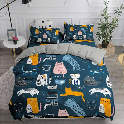 Modern Bedding Sets Cute Cartoon Cats Printed 3D Twin Full Queen King Double Sizes Bedclothes - Lusy Store