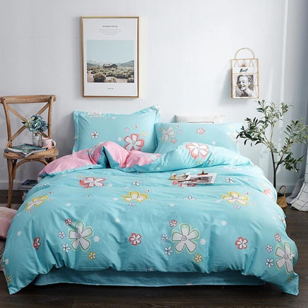 Modern Bedding Sets Luxury Pure Cotton European Plaid Printed European Bedding Sets Sky blue