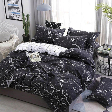 Modern Bedding Sets Marble Printed Girl Boy Kid Bed Cover Black