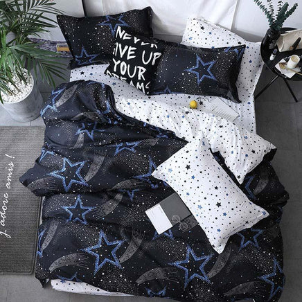 Modern Bedding Sets Moon Star Planet Girl Boy Kid Bed Cover Set Black