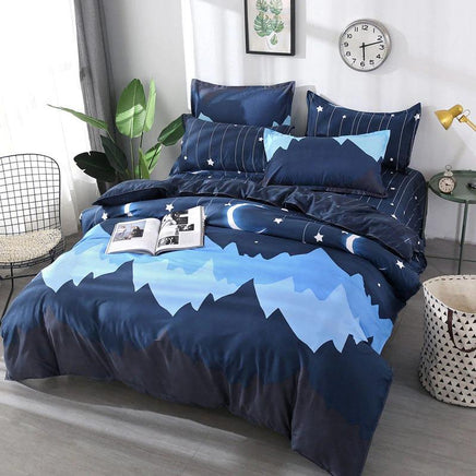Modern Bedding Sets Moon Star Planet Girl Boy Kid Bed Cover Set Dark blue