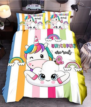 Modern Bedding Sets Unicorn Cartoon Universe Queen King Quilt Cover Bed Linen - Lusy Store