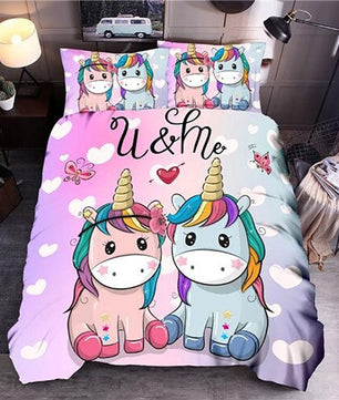Modern Bedding Sets Unicorn Cartoon Universe Queen King Quilt Cover Bed Linen - Lusy Store