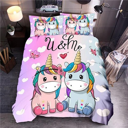 Modern Bedding Sets Unicorn Cartoon Universe Queen King Quilt Cover Bed Linen - Lusy Store