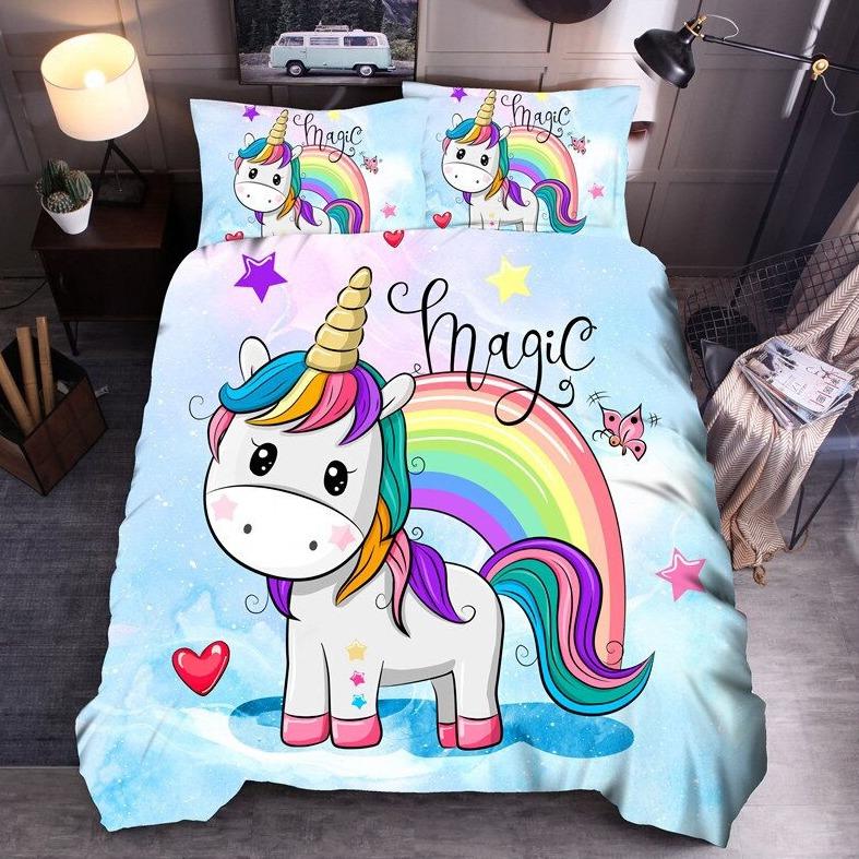 Modern Bedding Sets Unicorn Cartoon Universe Queen King Quilt Cover Bed Linen - Lusy Store