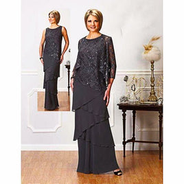 Mother Of The Bride Pant Suits Dark Grey Elegant Sparkly Sequins Sheath Chiffon Tiered Skirts With Jacket D389 - Lusy Store