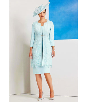Mother Of The Bride Pant Suits Plus Size Sky Blue Ivory New Outfit Coat Silhouette Knee Length Lace Overlay D387 - Lusy Store