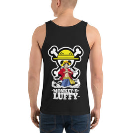 One Piece mens tank top Monkey D Luffy round neck shirt cotton Black