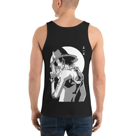 One Piece mens tank top Portgas D Ace round neck shirt cotton Black