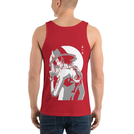 One Piece mens tank top Portgas D Ace round neck shirt cotton Red