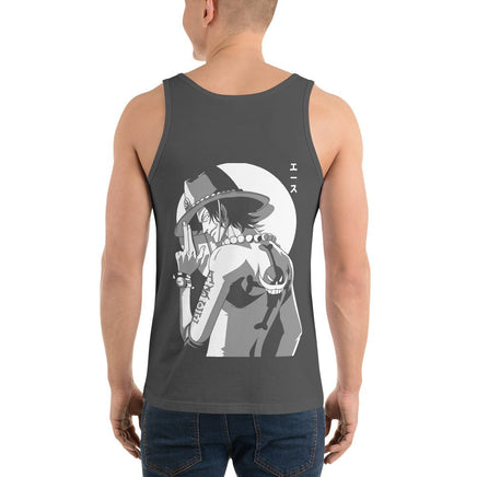 One Piece mens tank top Portgas D Ace round neck shirt cotton Asphalt