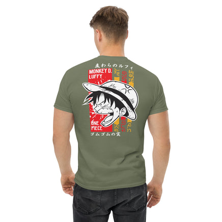 One Piece t-shirt mens classic tee Monkey D Luffy cotton soft t-shirt Military Green