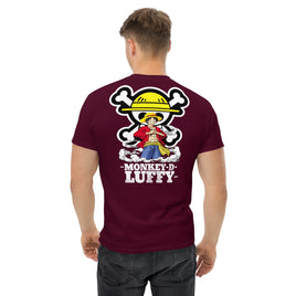 One Piece t-shirt mens classic tee Monkey D Luffy round neck shirt cotton Maroon