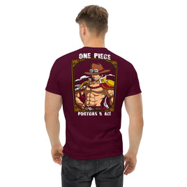 One Piece t-shirt mens classic tee Portgas D Ace cotton Maroon