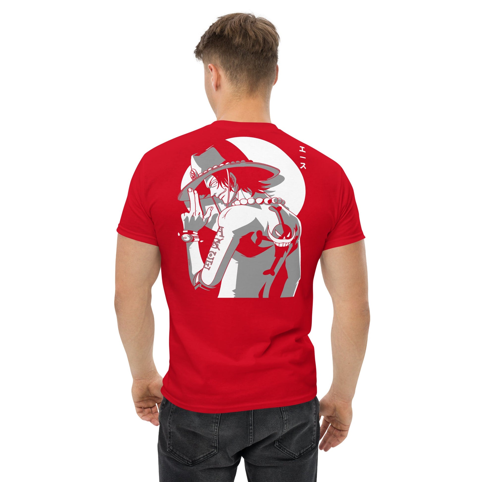 One Piece t-shirt mens classic tee Portgas D Ace round neck shirt cotton - Lusy Store LLC