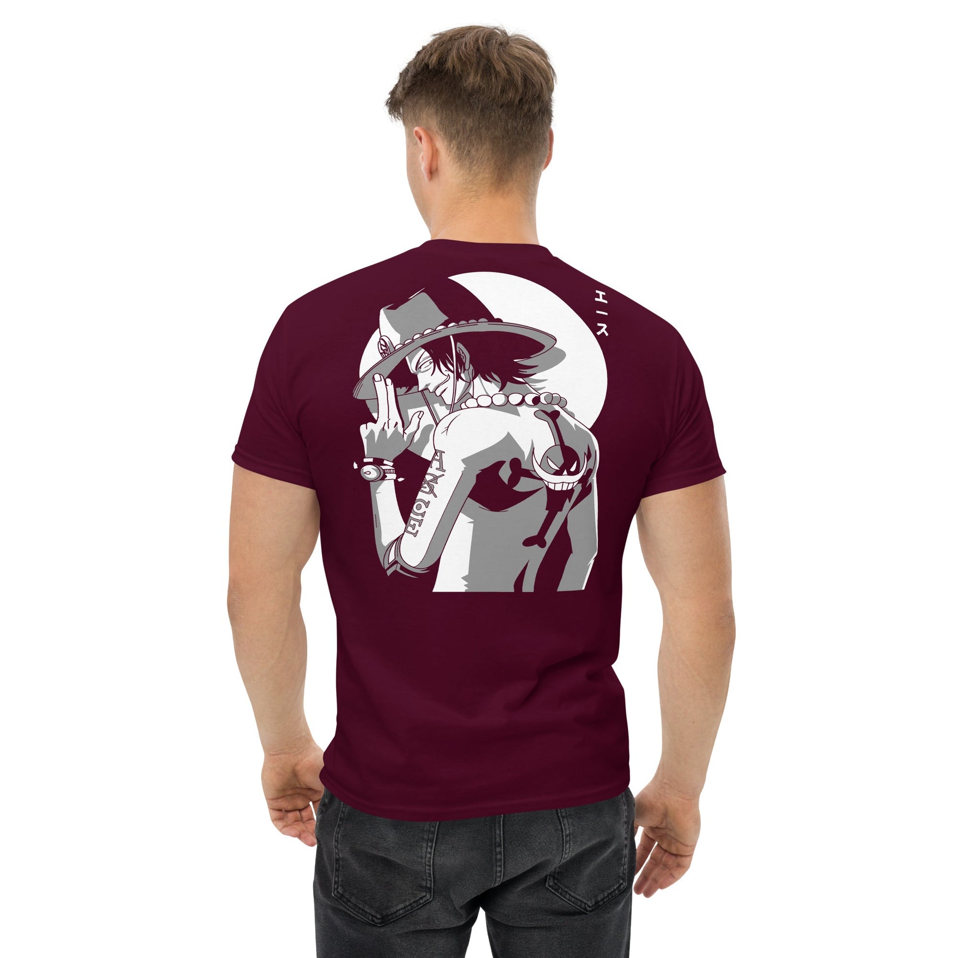 One Piece t-shirt mens classic tee Portgas D Ace round neck shirt cotton - Lusy Store LLC