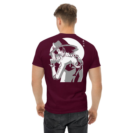 One Piece t-shirt mens classic tee Portgas D Ace round neck shirt cotton Maroon