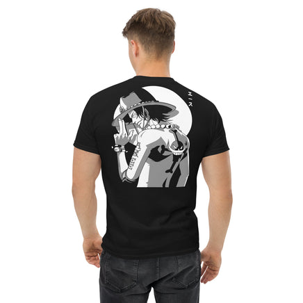 One Piece t-shirt mens classic tee Portgas D Ace round neck shirt cotton Black