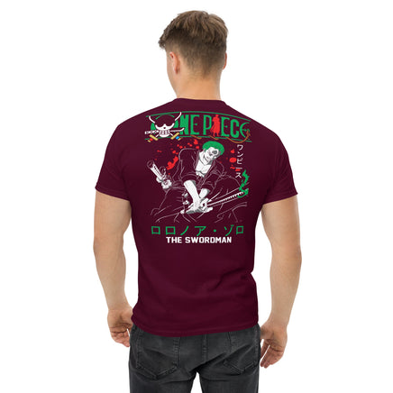 One Piece t-shirt mens classic tee The Swordman round neck shirt cotton Maroon