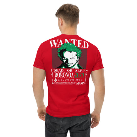 One Piece t-shirt mens classic tee Wanted Roronoa Zoro cotton soft t-shirt Red