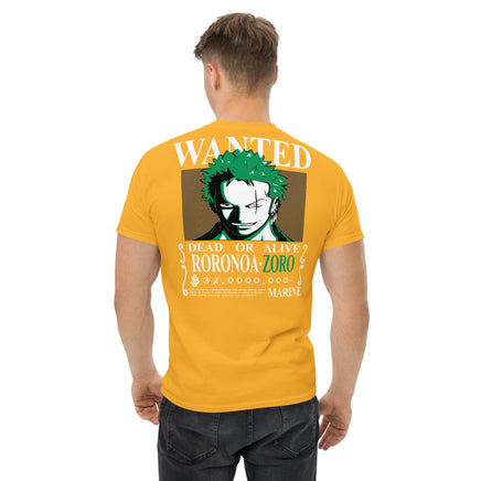 One Piece t-shirt mens classic tee Wanted Roronoa Zoro cotton soft t-shirt Gold