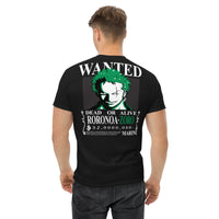 One Piece t-shirt mens classic tee Wanted Roronoa Zoro cotton soft t-shirt Black