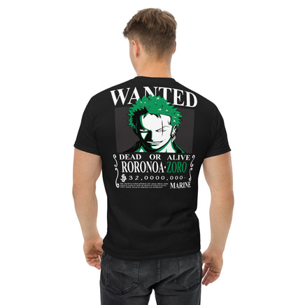 One Piece t-shirt mens classic tee Wanted Roronoa Zoro cotton soft t-shirt Black
