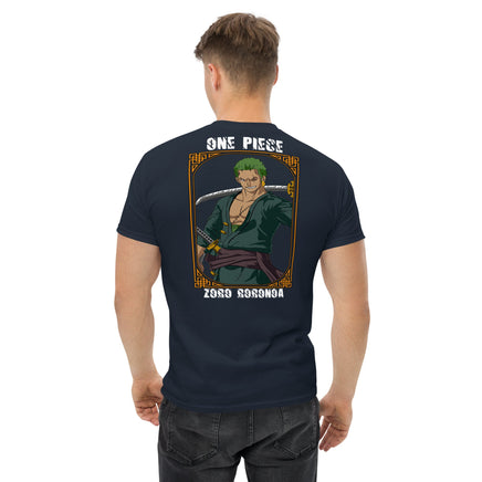 One Piece t-shirt mens classic tee Zoro Roronoa cotton Navy
