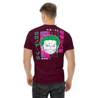 One Piece t-shirt mens classic tee Zoro Roronoa cotton soft t-shirt Maroon