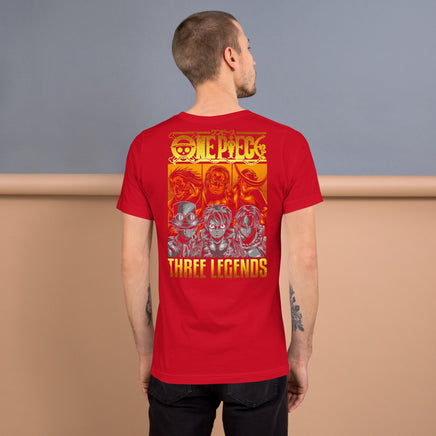 One Piece t-shirt Three Legends unisex anime funny cartoon staple cotton Red