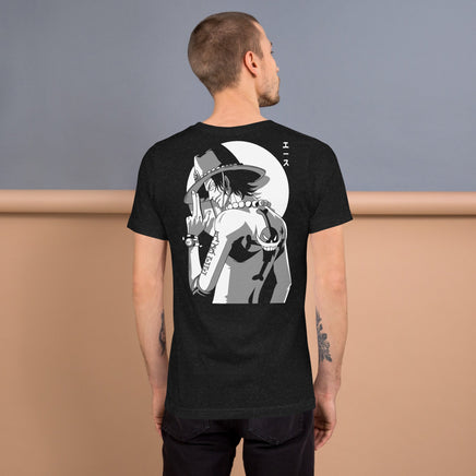 One Piece t-shirt unisex staple Portgas D Ace round neck shirt cotton Black Heather