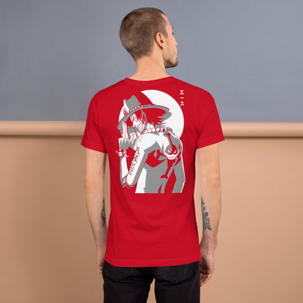 One Piece t-shirt unisex staple Portgas D Ace round neck shirt cotton Red