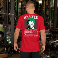 One Piece t-shirt unisex staple Wanted Roronoa Zoro cotton soft t-shirt Red