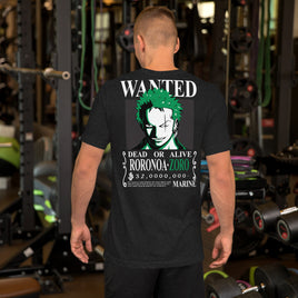 One Piece t-shirt unisex staple Wanted Roronoa Zoro cotton soft t-shirt Black Heather