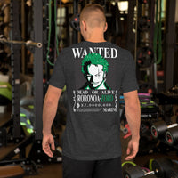 One Piece t-shirt unisex staple Wanted Roronoa Zoro cotton soft t-shirt Dark Grey Heather