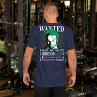 One Piece t-shirt unisex staple Wanted Roronoa Zoro cotton soft t-shirt Navy