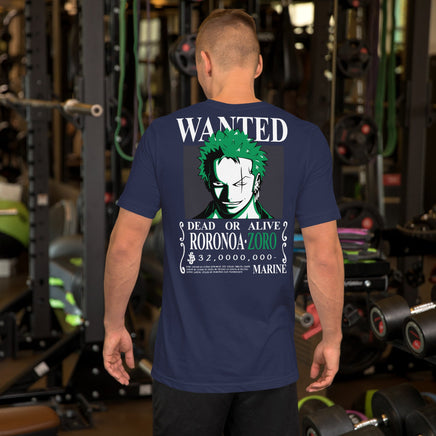 One Piece t-shirt unisex staple Wanted Roronoa Zoro cotton soft t-shirt Navy