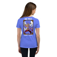One Piece t-shirt youth Monkey D Luffy cotton Heather Columbia Blue