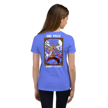 One Piece t-shirt youth Monkey D Luffy cotton Heather Columbia Blue
