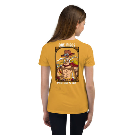 One Piece t-shirt youth Portgas D Ace cotton Mustard