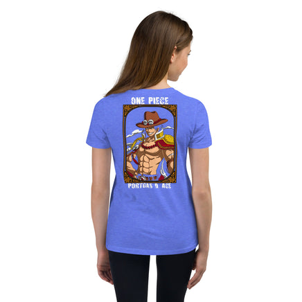 One Piece t-shirt youth Portgas D Ace cotton Heather Columbia Blue