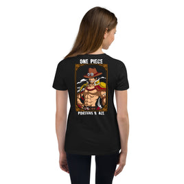One Piece t-shirt youth Portgas D Ace cotton Black
