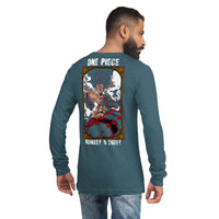 One Piece unisex long tee Monkey D Luffy cotton Heather Deep Teal