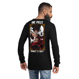 One Piece unisex long tee Monkey D Luffy cotton Black