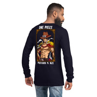 One Piece unisex long tee Portgas D Ace cotton Navy