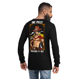 One Piece unisex long tee Portgas D Ace cotton Black