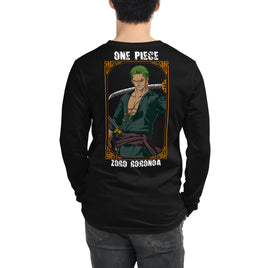 One Piece unisex long tee Zoro Roronoa cotton Black
