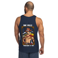 One Piecemens tank top Portgas D Ace cotton Navy