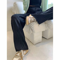 Palazzo Pants For Women Black Wide Leg Bottoms Stripe Full Length Trousers High Waist Causal Elastic D380 - Lusy Store