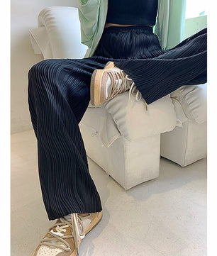 Palazzo Pants For Women Black Wide Leg Bottoms Stripe Full Length Trousers High Waist Causal Elastic D380 - Lusy Store